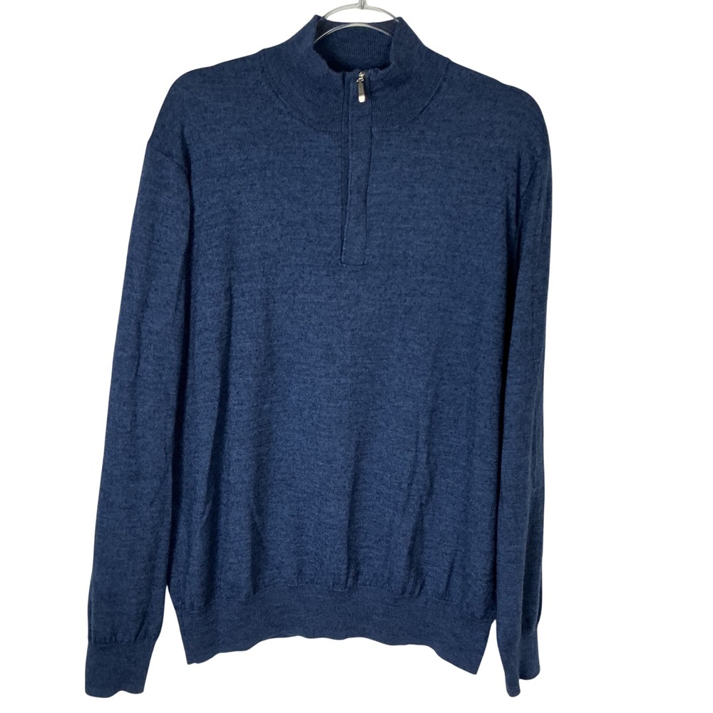 Alan Flusser Quarter Zip Sweater Mens XXL Blue Merino Wool Blend 3703SM